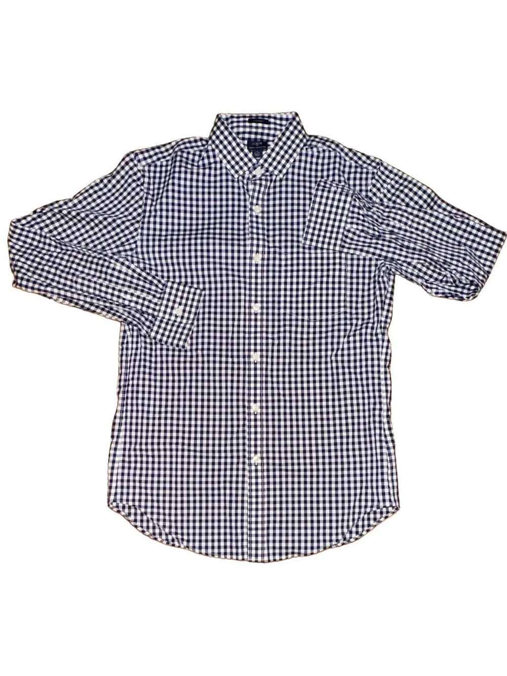 J.CREW Thompson Gingham Dress Shirt Blue White Stretch 15-15.5 32/33 M Button Up